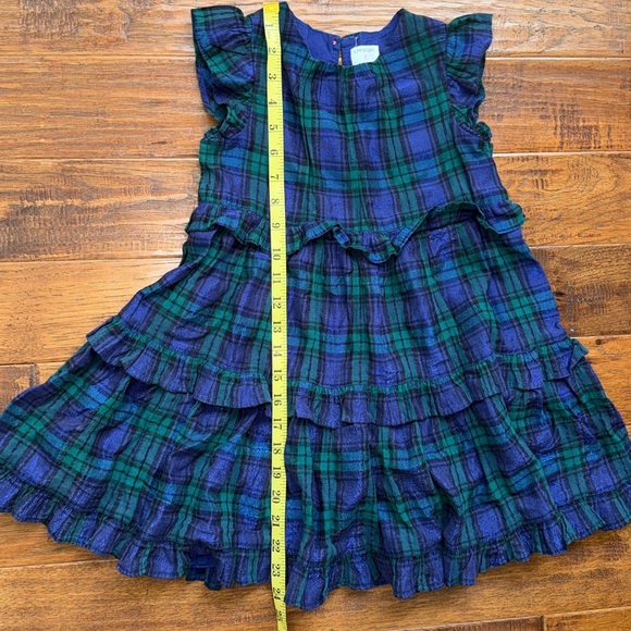 Crewcuts girls’ ruffle trim dress in shimmer blue and green plaid, size 5 - Picture 4 of 9